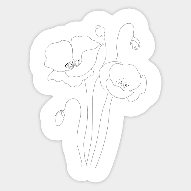 poppies line drawing 2 Sticker by colorandcolor